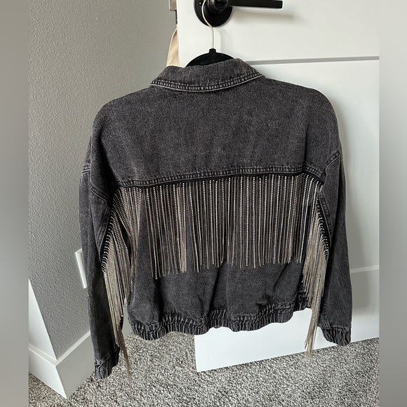 Women’s rhinestone fringe jean jacket - Picture 2 of 4